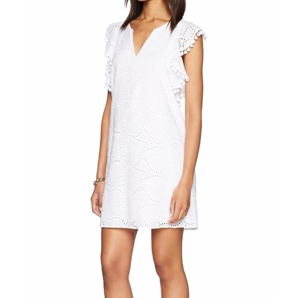 Lilly Pulitzer Dress medium M white cotton astara leaf eyelet resortwear beach